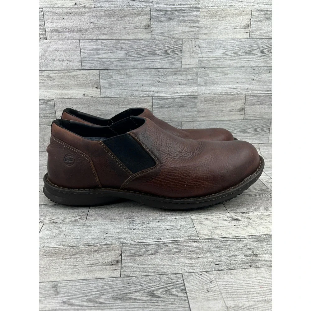 Timberland PRO Slip On Leather ESD Work Shoes Mens 14W‎ Brown Slip Resistant